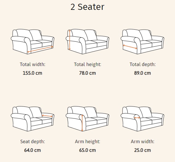 Byron 2 Seater Sofa Grey Cord - Dimensions