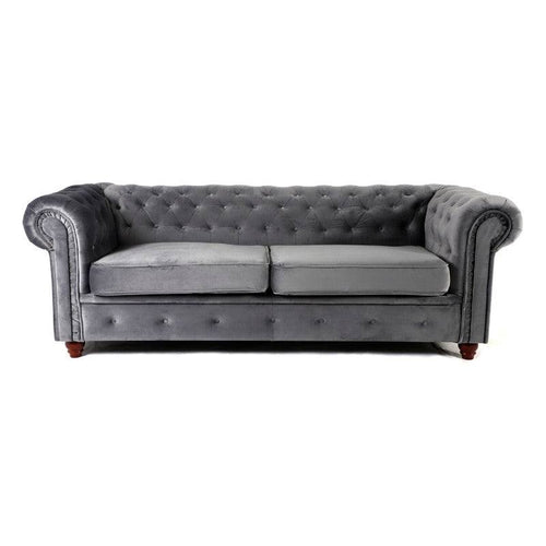 Chesterfield 3 Seater Sofa Velvet Grey