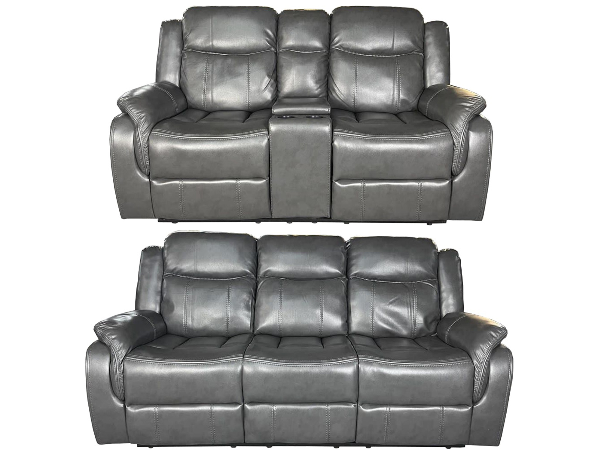 VENICE 3+2 AIR LEATHER RECLINER + CUP HOLDER Grey