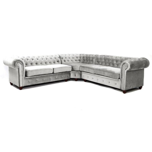 Chesterfield Large Corner Sofa Silver Grey