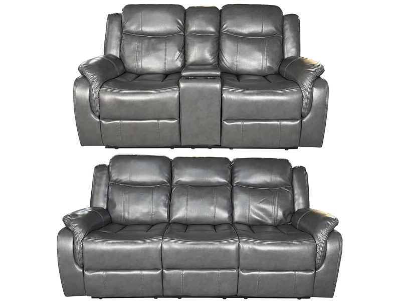 VENICE 3+2 AIR LEATHER RECLINER + CUP HOLDER – Grey