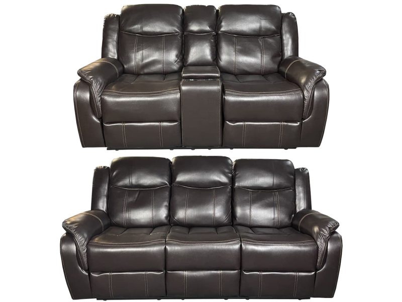 VENICE 3+2 AIR LEATHER RECLINER + CUP HOLDER – Brown