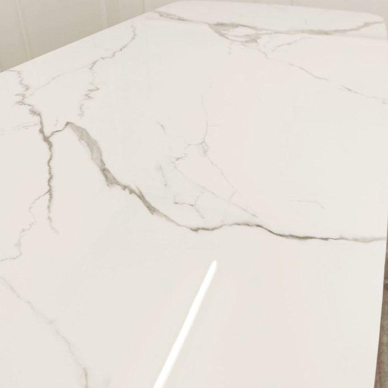 Orion 1.8m Gold Dining Table with Polar White Sintered Marble Top - Image 3