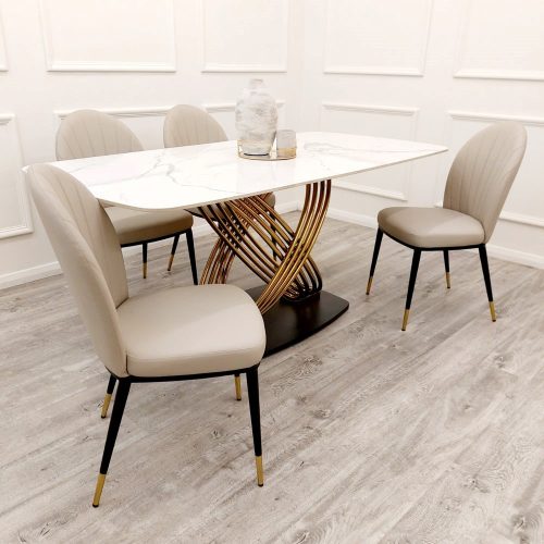 Orion Gold 1.8m Dining Table with Etta Beige Dining Chairs