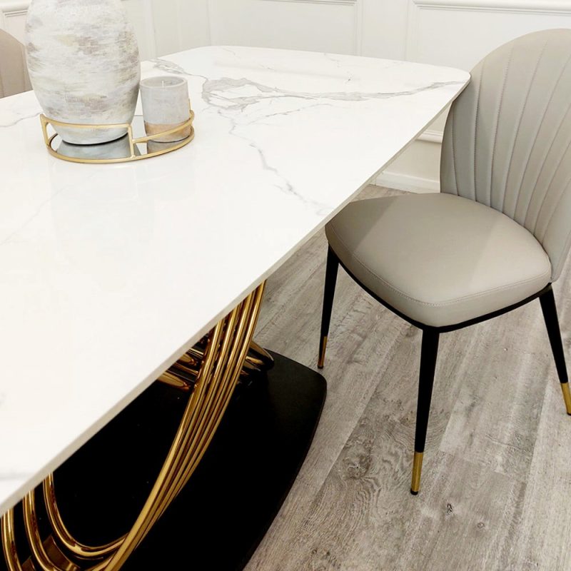 Orion 1.8m Gold Dining Table with Polar White Sintered Marble Top - Image 6