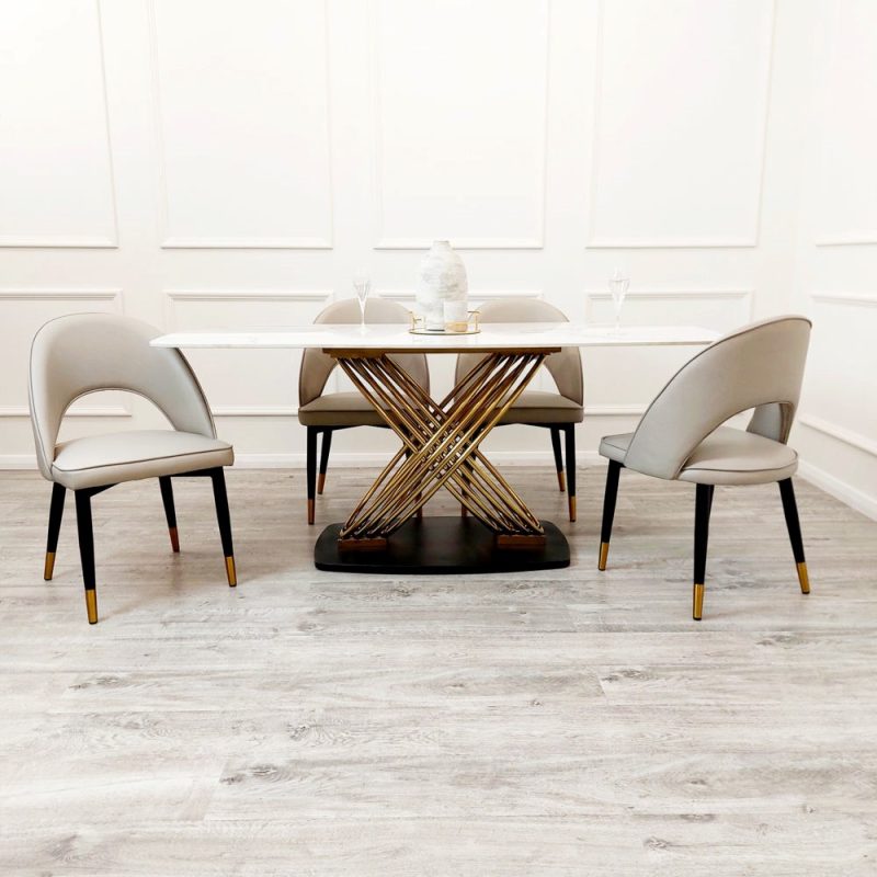 Orion 1.8m Gold Dining Table with Polar White Sintered Marble Top - Image 7