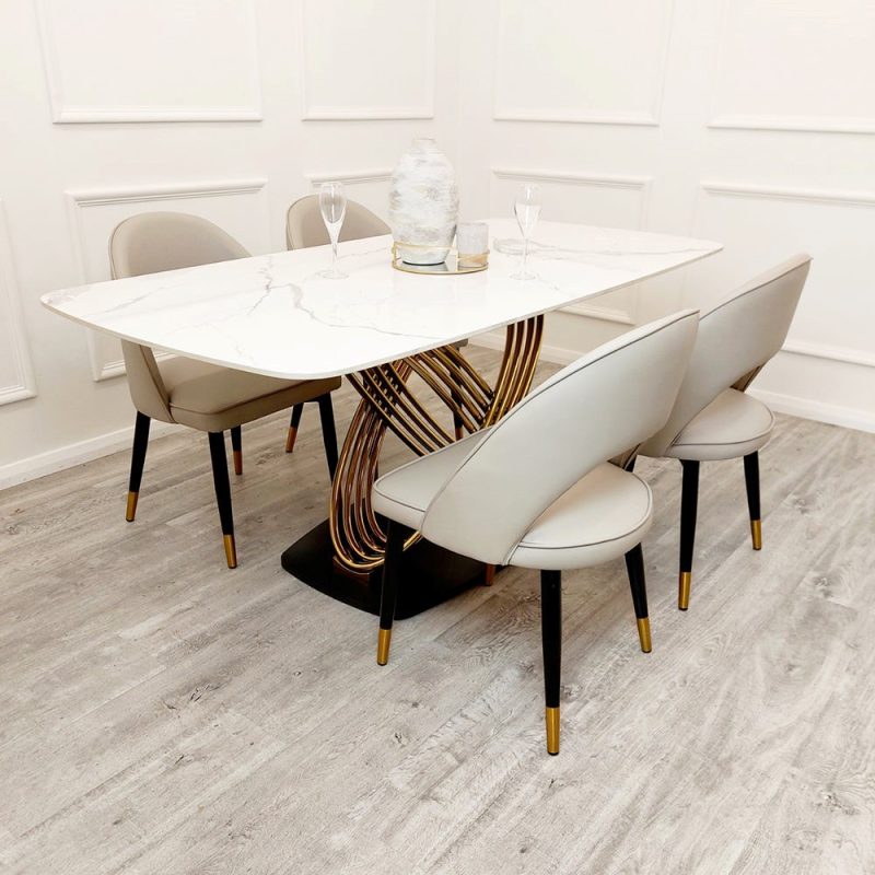 Orion 1.8m Gold Dining Table with Polar White Sintered Marble Top - Image 8