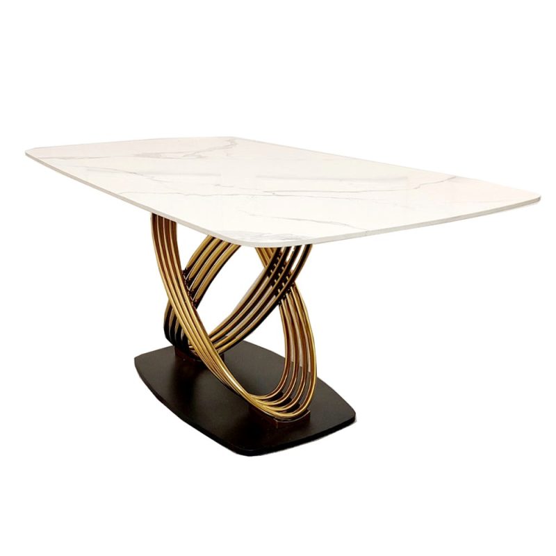 Orion 1.8m Gold Dining Table with Polar White Sintered Marble Top