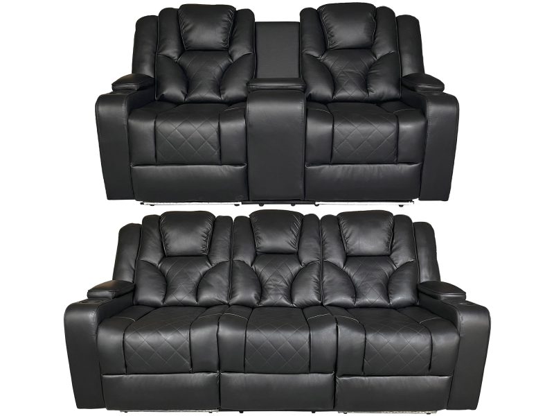 Amsterdam Genuine Leather Black 3+2 electric LED reclining sofa
