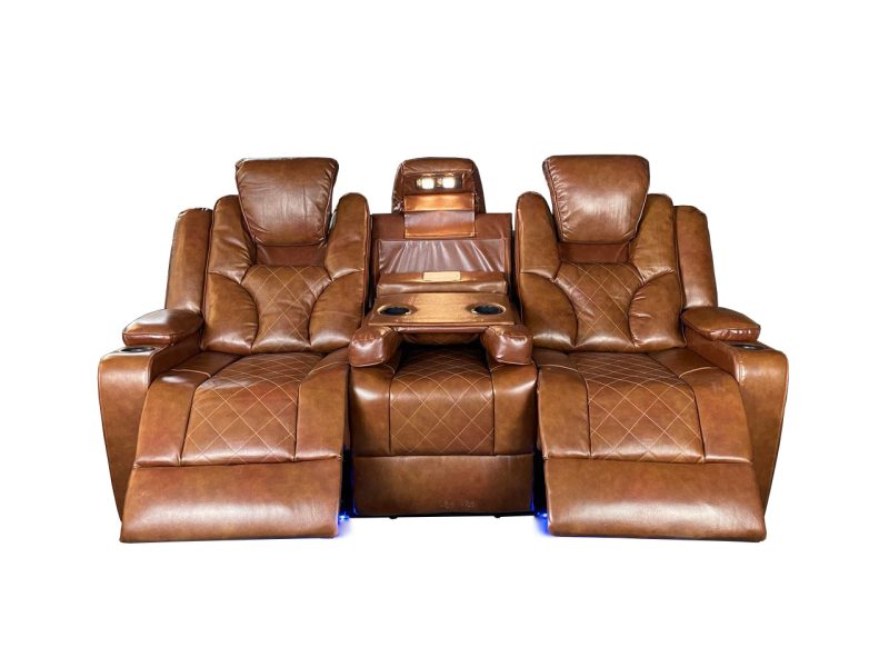 Amsterdam 3+2 Genuine leather electric LED reclining sofa - Image 5