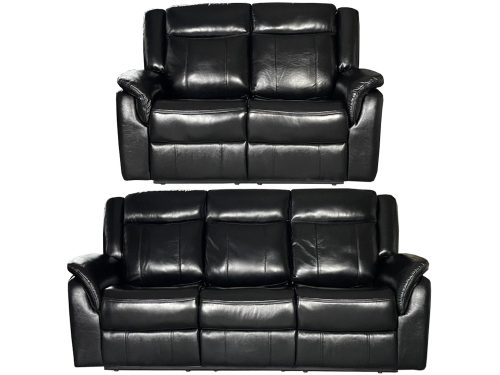 Alex 3+2 genuine leather recliner sofa black. 3 and 2 seater recliner black sofa.