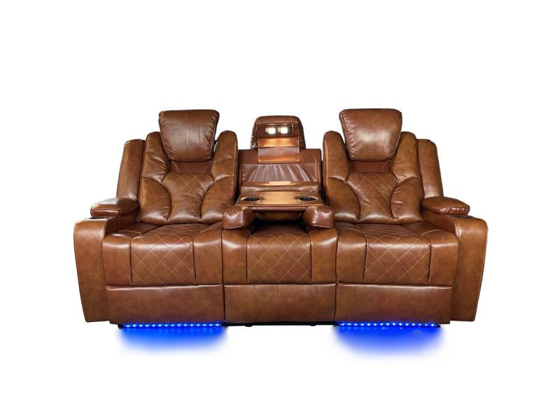 Amsterdam 3+2 Genuine leather electric LED reclining sofa - Image 4