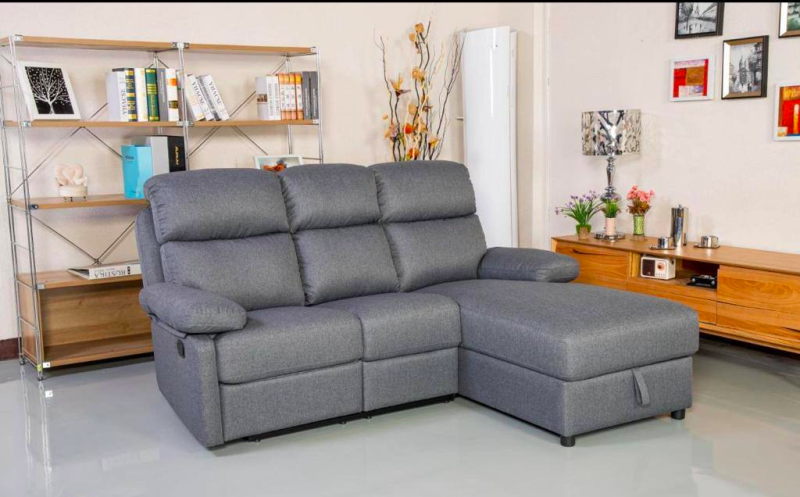 Miami Grey Fabric Storage Recliner L-shaped corner sofa