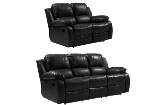 Valencia 3+2 Aire Leather recliner sofa in black colour