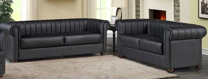 lyo 3+2 bonded leather chesterfield sofa. Black colour. With wooden legs.