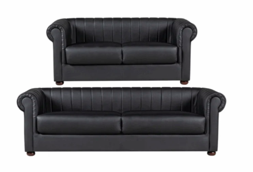 lyo 3+2 bonded leather chesterfield sofa. Black colour. With wooden legs.