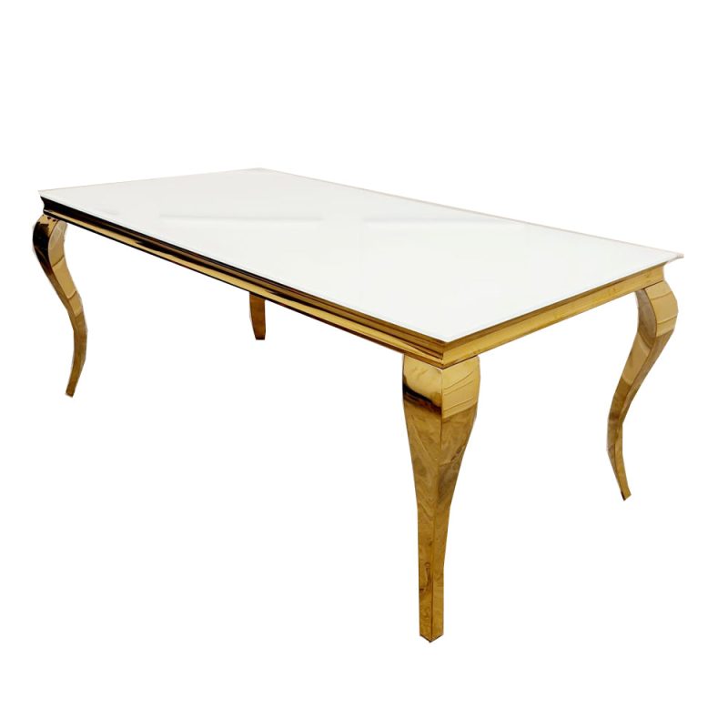 Louis gold dining table white glass
