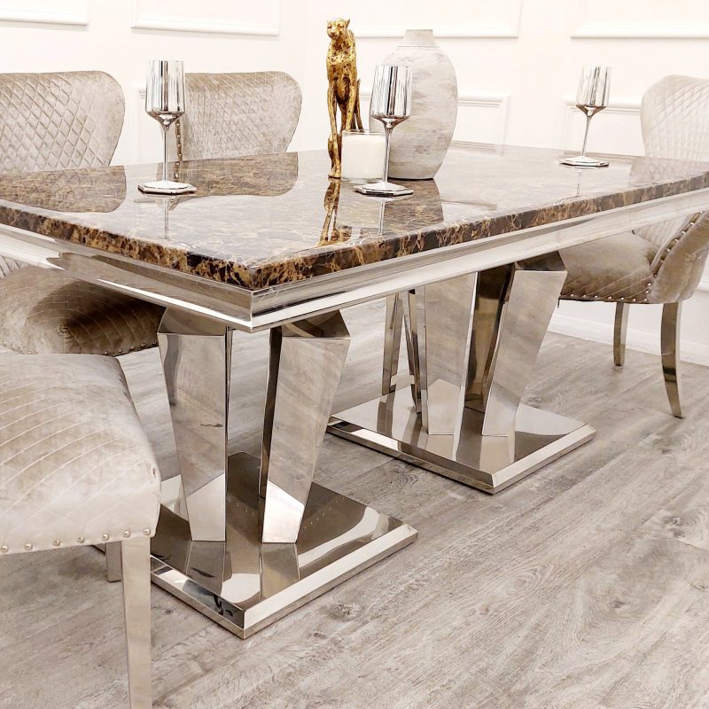 Athena 1.8m Marble Dining Table with 6 Mayfair Grey Leather Chairs - Image 3