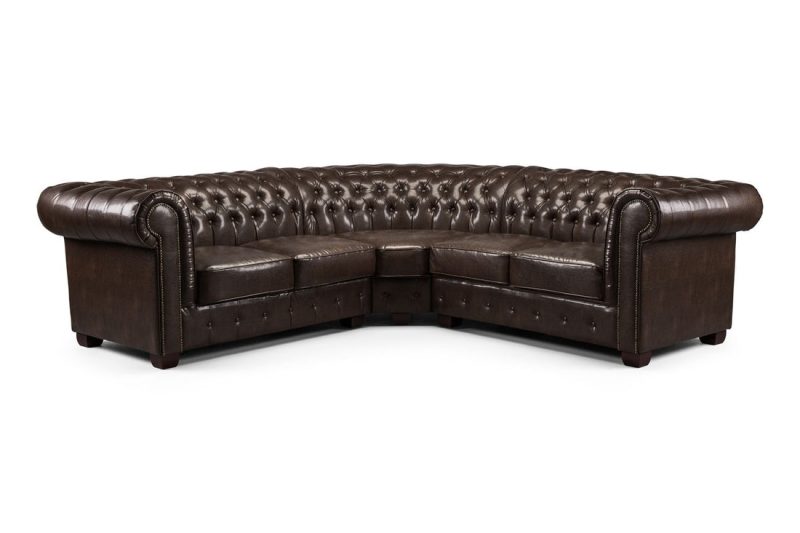 Chesterfield brown leather large corner sofa