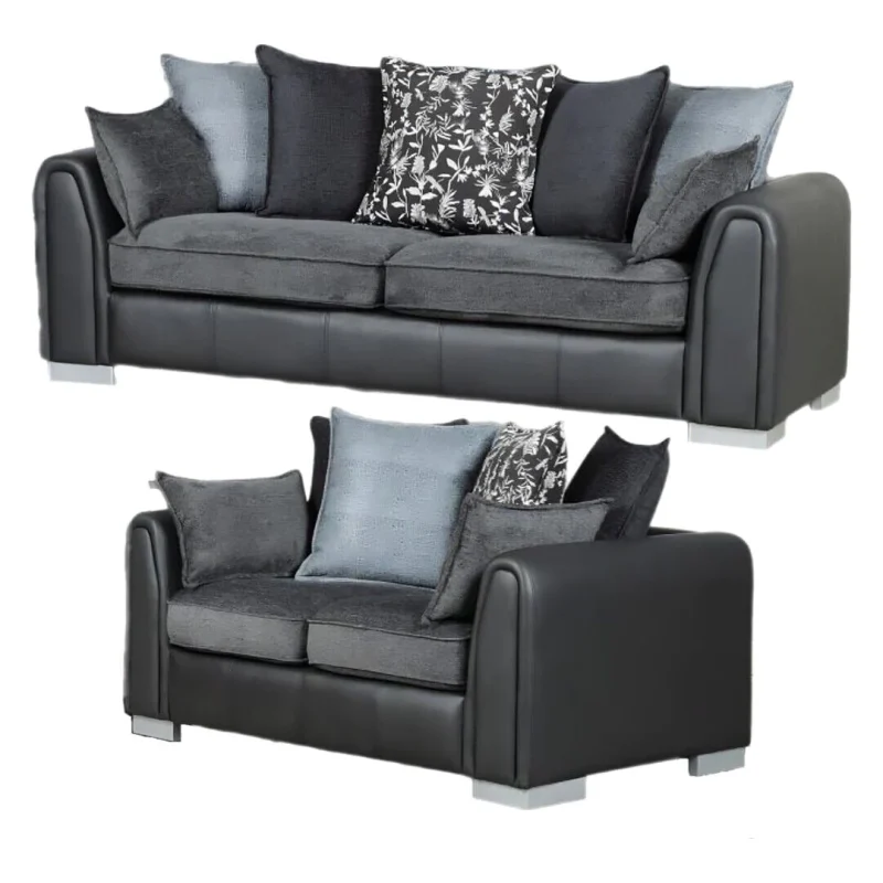 Emily 3+2 Sofa set black/grey