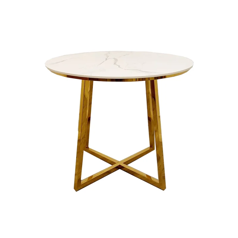 Juno Gold 90cm Round Dining Table polar white Sintered stone top