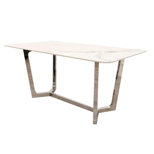 Lucien 1.6m Chrome Dining table with polar white sintered stone top