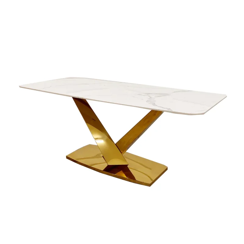 Valeo gold 1.8m dining table polar white sintered top