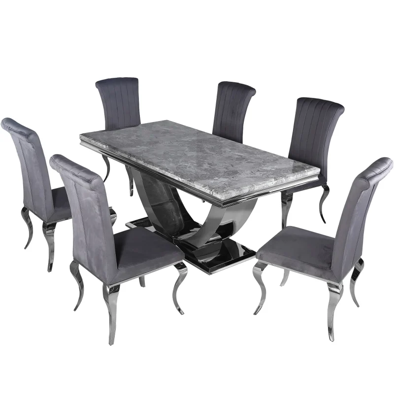 Arial Dining Set with 6 Nicole Line Stitched Chairs