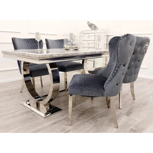 Arriana Marble Dining Set with 4 Lion knocker chairs