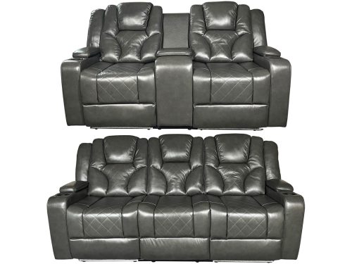 Amsterdam Genuine Leather Grey 3+2 electric LED reclining sofa