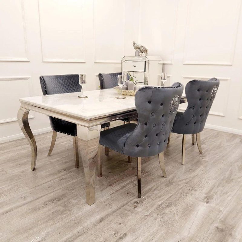 louis marble dining table with 4 chelsea chairs